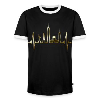 New York Skyline Heartbeat Heart Pulse USA Gift - Men's Ringer Shirt - black/white - Front - AI Model Female 172 light (172cm) & AI Model Male 178 light (178cm)