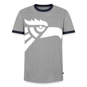 Aztec white eagle head - Men's Ringer Shirt - grey/navy  - Front - AI Model Female 172 light (172cm) & AI Model Male 178 light (178cm)
