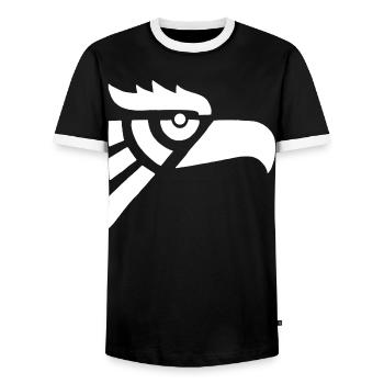Aztec white eagle head - Men's Ringer Shirt - black/white - Front - AI Model Female 172 light (172cm) & AI Model Male 178 light (178cm)