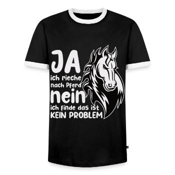 Rieche nach Pferd Nein Kein Problem Pferdenarr - Männer Kontrast-T-Shirt - Schwarz/Weiß - Vorne - AI Model Female 172 light (172cm) & AI Model Male 178 light (178cm)