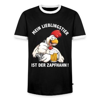 Mein Lieblingshahn ist der Zapfhahn Biertrinker - Männer Kontrast-T-Shirt - Schwarz/Weiß - Vorne - AI Model Female 172 light (172cm) & AI Model Male 178 light (178cm)