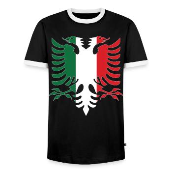Albanie Italie Drapeau - T-shirt contrasté Homme - noir/blanc - Devant - AI Model Female 172 light (172cm) & AI Model Male 178 light (178cm)