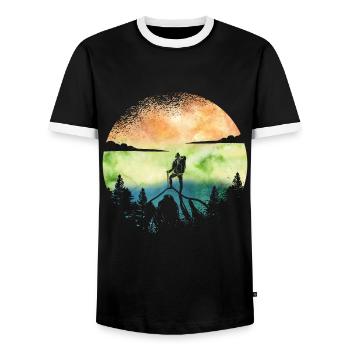 Wanderlust Hiker – Aquarell Adventure - Männer Kontrast-T-Shirt - Schwarz/Weiß - Vorne - AI Model Female 172 light (172cm) & AI Model Male 178 light (178cm)