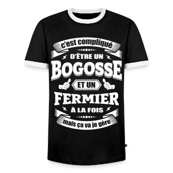 BOGOSSE ET FERMIER - T-shirt contrasté Homme - noir/blanc - Devant - AI Model Female 172 light (172cm) & AI Model Male 178 light (178cm)