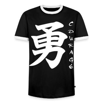 Das Wort Mut auf Japanisch (weiß) - Männer Kontrast-T-Shirt - Schwarz/Weiß - Vorne - AI Model Female 172 light (172cm) & AI Model Male 178 light (178cm)