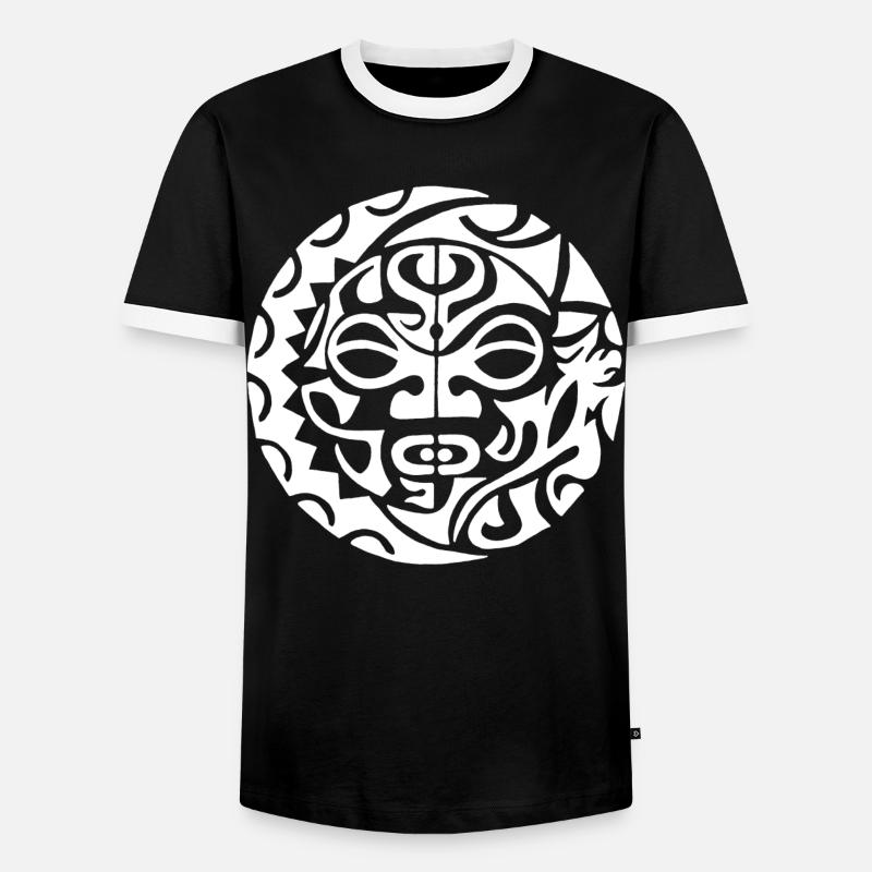 White Polynesian skull - Men's Ringer Shirt - black/white