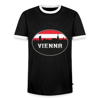 Vienna Austria Skyline Silhouette Austrian Flag Tr - Men's Ringer Shirt - black/white - Front - AI Model Female 172 light (172cm) & AI Model Male 178 light (178cm)