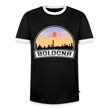 Bologna Italy Skyline Vintage Sunset Travel Souven - Men's Ringer Shirt - black/white - Front - AI Model Female 172 light (172cm) & AI Model Male 178 light (178cm)