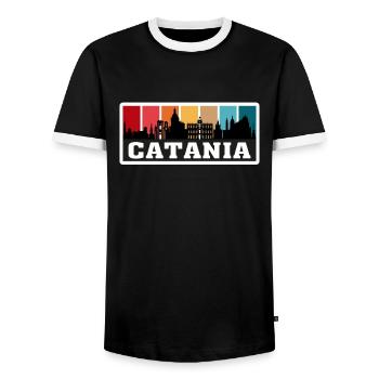 Catane Italie Voyage Souvenir Skyline Silhouette I - T-shirt contrasté Homme - noir/blanc - Devant - AI Model Female 172 light (172cm) & AI Model Male 178 light (178cm)