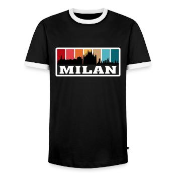 Milan Italy Travel Souvenir Skyline Silhouette Ita - Men's Ringer Shirt - black/white - Front - AI Model Female 172 light (172cm) & AI Model Male 178 light (178cm)