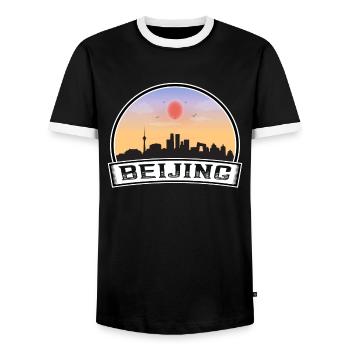 Peking China Skyline Vintage Sonnenuntergang Reise Souven - Männer Kontrast-T-Shirt - Schwarz/Weiß - Vorne - AI Model Female 172 light (172cm) & AI Model Male 178 light (178cm)