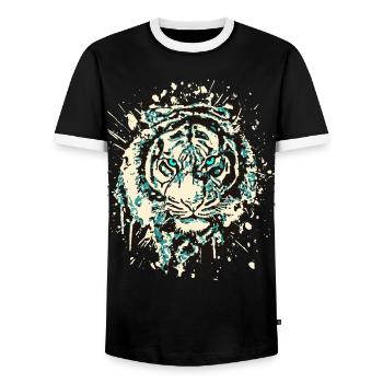 Tiger Katze - Vintage Grunge - Katzenauge Blau - Männer Kontrast-T-Shirt - Schwarz/Weiß - Vorne - AI Model Female 172 light (172cm) & AI Model Male 178 light (178cm)