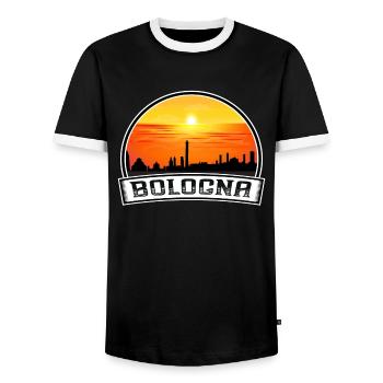 Bologna Italy Skyline Vintage Sunset Travel Souven - Men's Ringer Shirt - black/white - Front - AI Model Female 172 light (172cm) & AI Model Male 178 light (178cm)