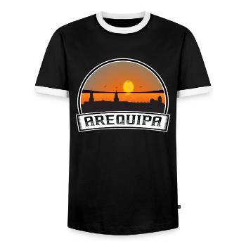 Arequipa Peru Skyline Vintage Sunset Travel Souven - Men's Ringer Shirt - black/white - Front - AI Model Female 172 light (172cm) & AI Model Male 178 light (178cm)
