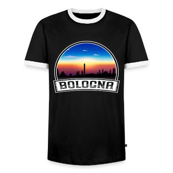Bologna Italy Skyline Vintage Sunset Travel Souven - Men's Ringer Shirt - black/white - Front - AI Model Female 172 light (172cm) & AI Model Male 178 light (178cm)
