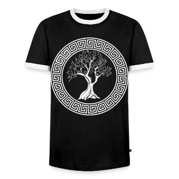 Symbole grec de l'olivier blanc - T-shirt contrasté Homme - noir/blanc - Devant - AI Model Female 172 light (172cm) & AI Model Male 178 light (178cm)
