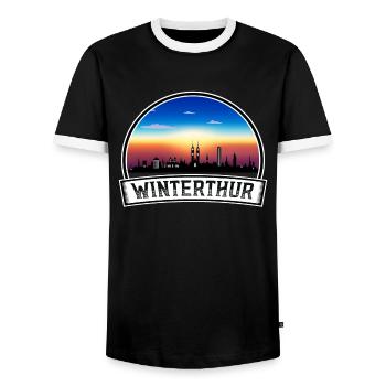 Winterthur Schweiz Skyline Vintage Sonnenuntergang Trav - Männer Kontrast-T-Shirt - Schwarz/Weiß - Vorne - AI Model Female 172 light (172cm) & AI Model Male 178 light (178cm)