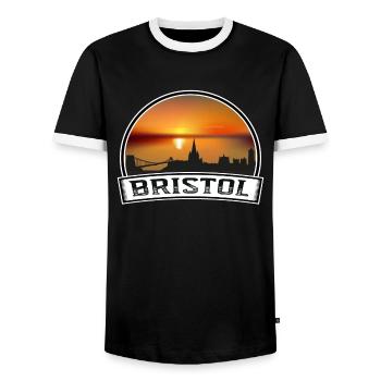 Bristol England Skyline Vintage Sunset Travel Souv - Men's Ringer Shirt - black/white - Front - AI Model Female 172 light (172cm) & AI Model Male 178 light (178cm)