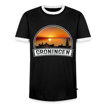 Groningen Netherlands Skyline Vintage Sunset Trave - Men's Ringer Shirt - black/white - Front - AI Model Female 172 light (172cm) & AI Model Male 178 light (178cm)