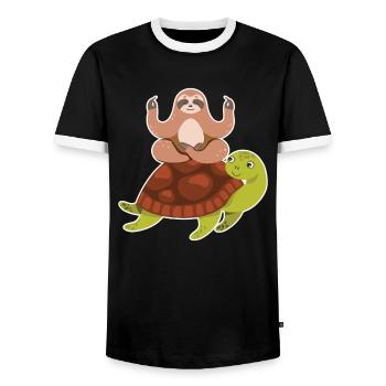 Paresseux équitation tortue paresseuse paresseuse tortue paresseuse - T-shirt contrasté Homme - noir/blanc - Devant - AI Model Female 172 light (172cm) & AI Model Male 178 light (178cm)