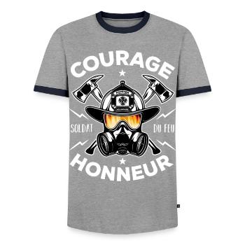 Soldat du feu Courage Honneur Cadeau Pompier - T-shirt contrasté Homme - gris/marine  - Devant - AI Model Female 172 light (172cm) & AI Model Male 178 light (178cm)