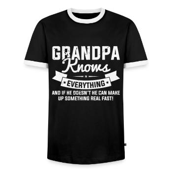 Grandpa Knows Everything Father's Day - Men's Ringer Shirt - black/white - Front - AI Model Female 172 light (172cm) & AI Model Male 178 light (178cm)