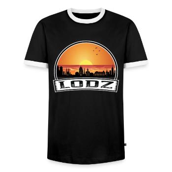 Lodz Pologne Skyline Vintage Sunset Souvenir de voyage - T-shirt contrasté Homme - noir/blanc - Devant - AI Model Female 172 light (172cm) & AI Model Male 178 light (178cm)