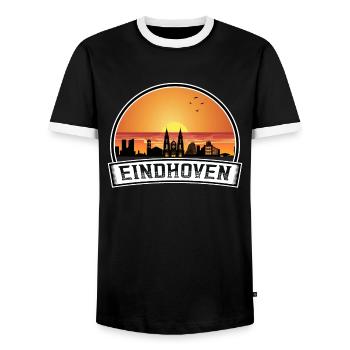 Eindhoven Netherlands Skyline Vintage Sunset Trave - Men's Ringer Shirt - black/white - Front - AI Model Female 172 light (172cm) & AI Model Male 178 light (178cm)