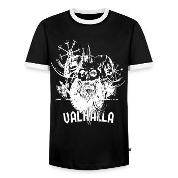 Bearded Viking skull in white - Men's Ringer Shirt - black/white - Front - AI Model Female 172 light (172cm) & AI Model Male 178 light (178cm)