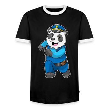 Panda Polizist Polizeimütze Polizei - Männer Kontrast-T-Shirt - Schwarz/Weiß - Vorne - AI Model Female 172 light (172cm) & AI Model Male 178 light (178cm)