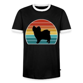 Papillon Dog Silhouette Vintage Sunset for Dog Lov - Men's Ringer Shirt - black/white - Front - AI Model Female 172 light (172cm) & AI Model Male 178 light (178cm)