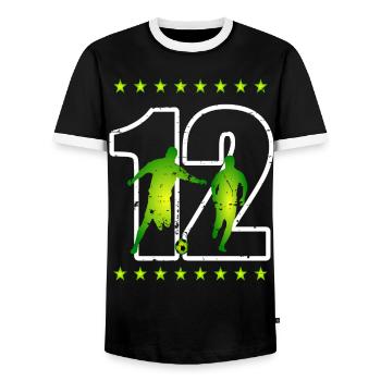 Football maillot numéro 12 - T-shirt contrasté Homme - noir/blanc - Devant - AI Model Female 172 light (172cm) & AI Model Male 178 light (178cm)