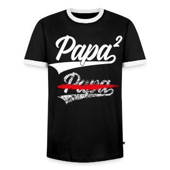 DAD HIGH 2 CHILDREN-TO-BE DAD SECOND CHILD - Men's Ringer Shirt - black/white - Front - AI Model Female 172 light (172cm) & AI Model Male 178 light (178cm)