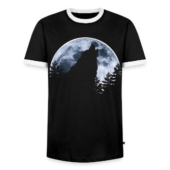 Loup hurle lune - La silhouette du loup - T-shirt contrasté Homme - noir/blanc - Devant - AI Model Female 172 light (172cm) & AI Model Male 178 light (178cm)