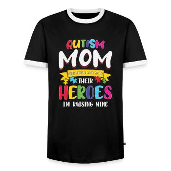Autism Mom I’m Raising My Hero Mother - Men's Ringer Shirt - black/white - Front - AI Model Female 172 light (172cm) & AI Model Male 178 light (178cm)