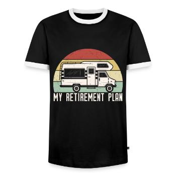 Mein Ruhestandsplan Fun RV Camping - Männer Kontrast-T-Shirt - Schwarz/Weiß - Vorne - AI Model Female 172 light (172cm) & AI Model Male 178 light (178cm)