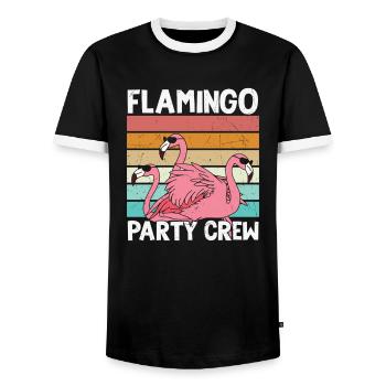 Flamingo Birthday Flamingo Party Crew - Men's Ringer Shirt - black/white - Front - AI Model Female 172 light (172cm) & AI Model Male 178 light (178cm)
