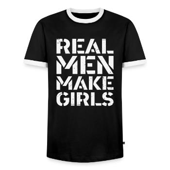 Real Men Make Girls Father’s Day Gift - Men's Ringer Shirt - black/white - Front - AI Model Female 172 light (172cm) & AI Model Male 178 light (178cm)