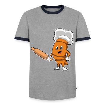 Rouleau à pâtisserie de pain - T-shirt contrasté Homme - gris/marine  - Devant - AI Model Female 172 light (172cm) & AI Model Male 178 light (178cm)