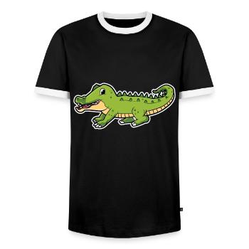 Crocodile Cartoon Illustration Kawaii pour les enfants - T-shirt contrasté Homme - noir/blanc - Devant - AI Model Female 172 light (172cm) & AI Model Male 178 light (178cm)