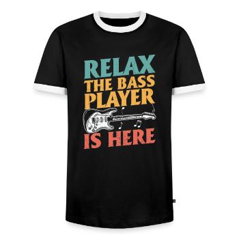 Détendez-vous Le bassiste est là - T-shirt contrasté Homme - noir/blanc - Devant - AI Model Female 172 light (172cm) & AI Model Male 178 light (178cm)