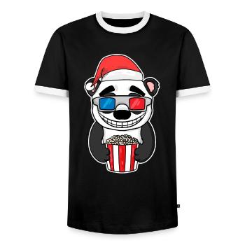 Weihnachten Panda Bär Popcorn Kino - Männer Kontrast-T-Shirt - Schwarz/Weiß - Vorne - AI Model Female 172 light (172cm) & AI Model Male 178 light (178cm)