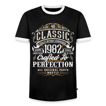 40. Geburtstag Baujahr 1982 Geburtsjahr - Männer Kontrast-T-Shirt - Schwarz/Weiß - Vorne - AI Model Female 172 light (172cm) & AI Model Male 178 light (178cm)