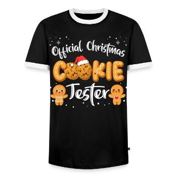 Xmas Official Christmas Cookie Tester Family Match - Men's Ringer Shirt - black/white - Front - AI Model Female 172 light (172cm) & AI Model Male 178 light (178cm)