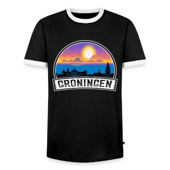 Groningen Netherlands Skyline Vintage Sunset Trave - Men's Ringer Shirt - black/white - Front - AI Model Female 172 light (172cm) & AI Model Male 178 light (178cm)