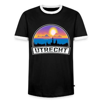 Utrecht Netherlands Skyline Vintage Sunset Travel - Men's Ringer Shirt - black/white - Front - AI Model Female 172 light (172cm) & AI Model Male 178 light (178cm)