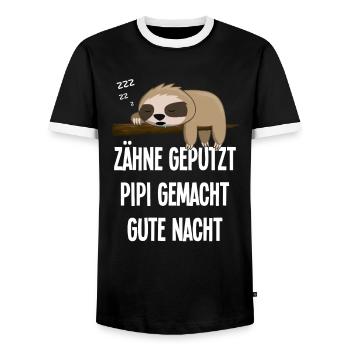 Zähne Geputzt Gute Nacht Faultier Schlafshirt - Männer Kontrast-T-Shirt - Schwarz/Weiß - Vorne - AI Model Female 172 light (172cm) & AI Model Male 178 light (178cm)