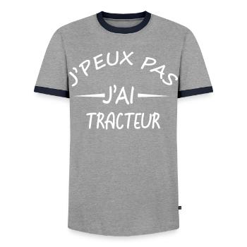 J'peux pas j'ai tracteur - Je peux pas j'ai tracte - T-shirt contrasté Homme - gris/marine  - Devant - AI Model Female 172 light (172cm) & AI Model Male 178 light (178cm)