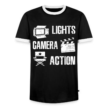 Filmemacher - Männer Kontrast-T-Shirt - Schwarz/Weiß - Vorne - AI Model Female 172 light (172cm) & AI Model Male 178 light (178cm)