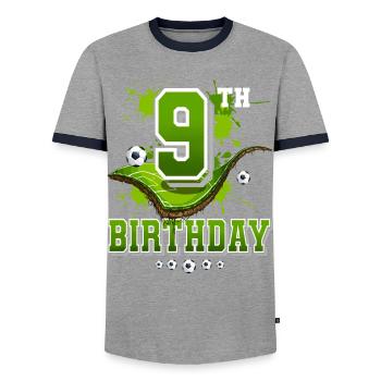 9th birthday Football 9 years - Men's Ringer Shirt - grey/navy  - Front - AI Model Female 172 light (172cm) & AI Model Male 178 light (178cm)